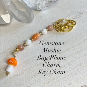2/$30 Gemstone Mushie Bag/Phone Charm Key Chain - Handcrafted